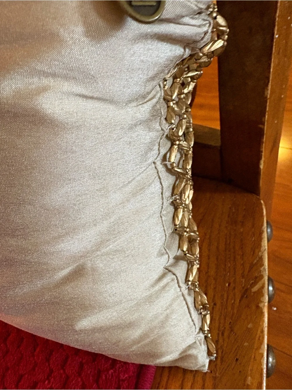 Pair Pier 1 Imports Gold Beaded Lattice Lumbar Accent Throw Pillows 16x12 EUC
